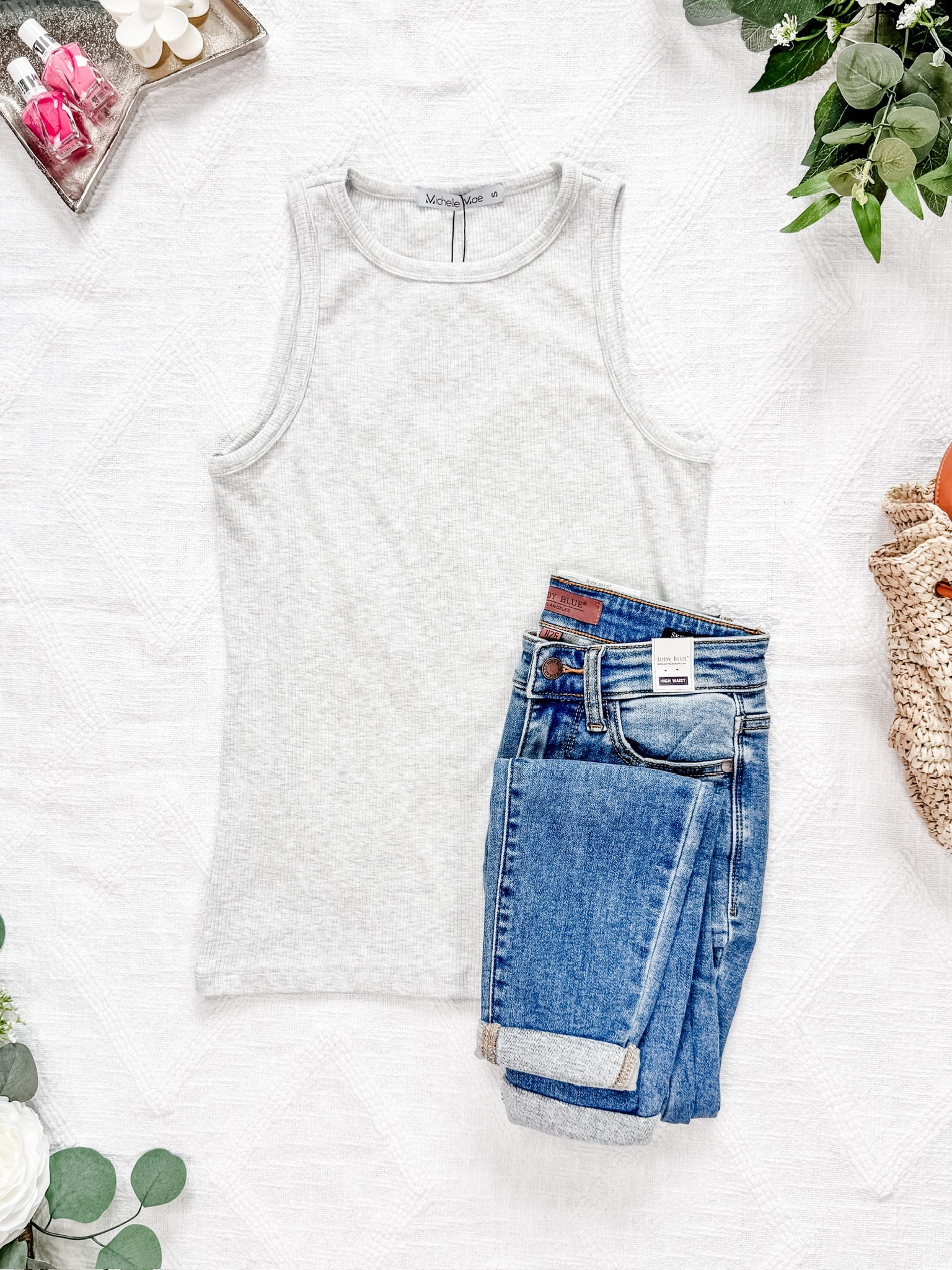 Tara Ribbed Tank - Heathered Grey